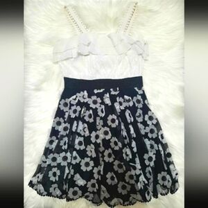Charming Black and White Floral Kids Dress